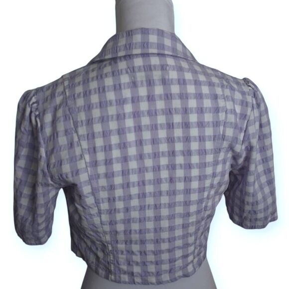 URBAN OUTFITTERS LAVENDER GINGHAM PRINT CROP BUTTON DOWN SHIRT SZ.M EUC. - Picture 3 of 6